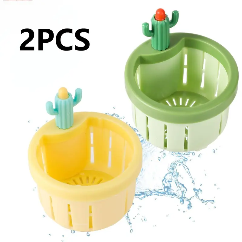 2Pcs Cute Cactus Sink Filter Basket Automatic Dumping Sink Strainer