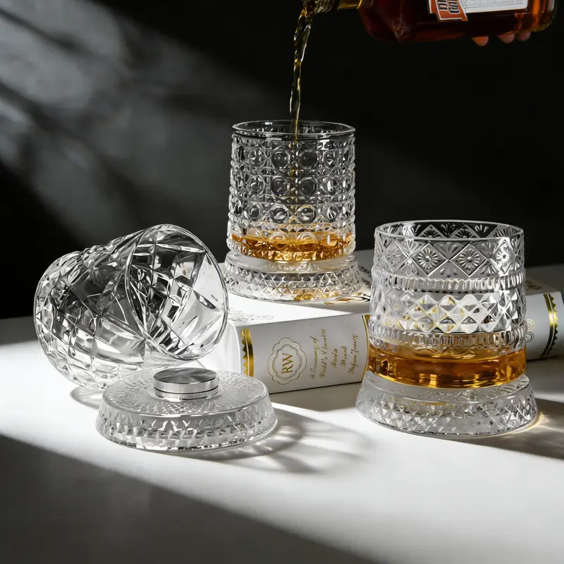 360° Spinning Star Cut Crystal Whiskey Glass