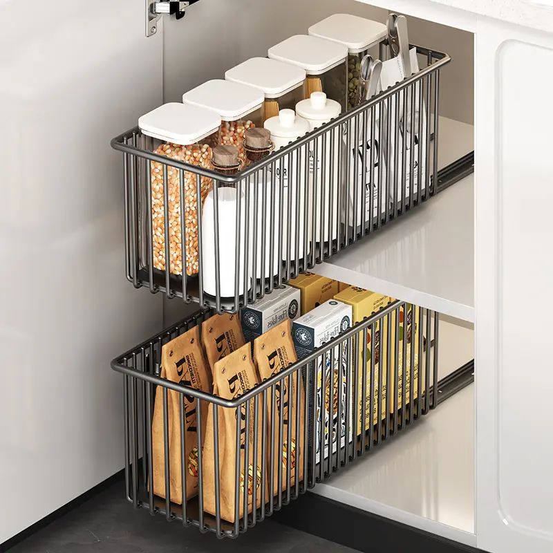 Pull-Out Cabinet Storage Basket, Space Saving - Image 2