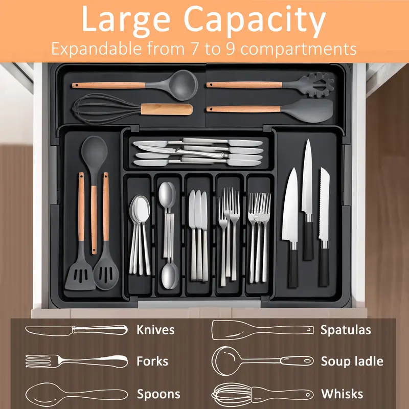 Expandable 9 Compartment Silverware Drawer Organizer - Image 4