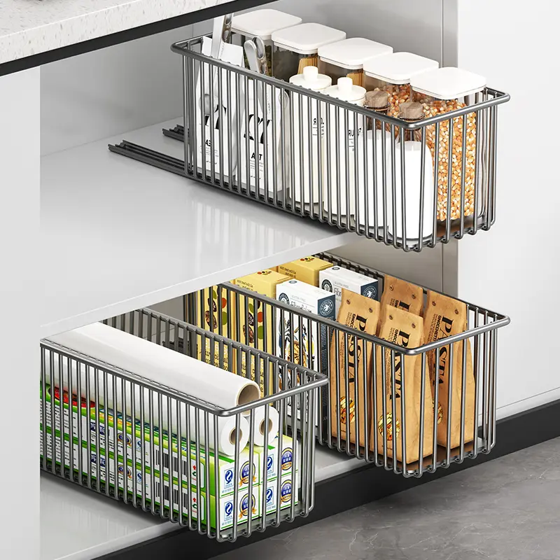 Pull-Out Cabinet Storage Basket, Space Saving - Image 6