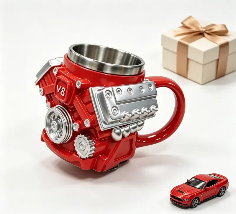Personalized V8 Engine 10oz Stainless Steel Mug | Father's Day Gift for Car Lovers Dad - Image 9