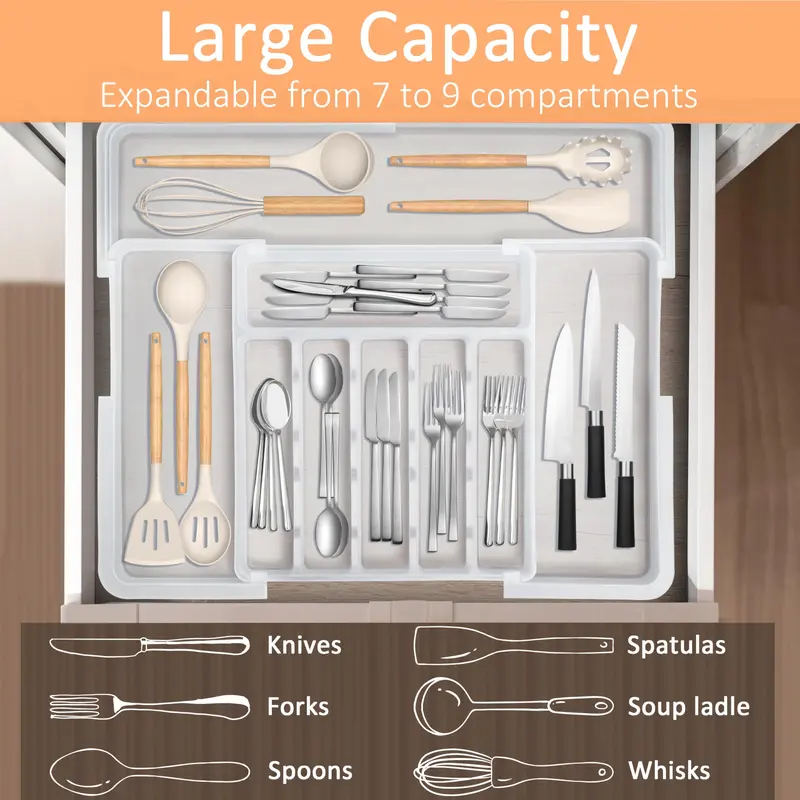 Expandable 9 Compartment Silverware Drawer Organizer - Image 9